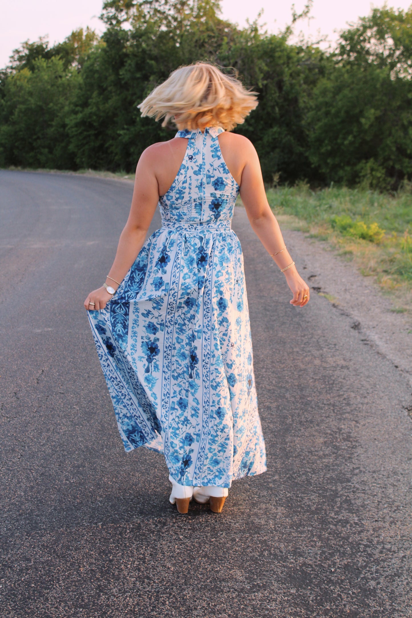 Hamptons High Neck Blue Maxi Dress