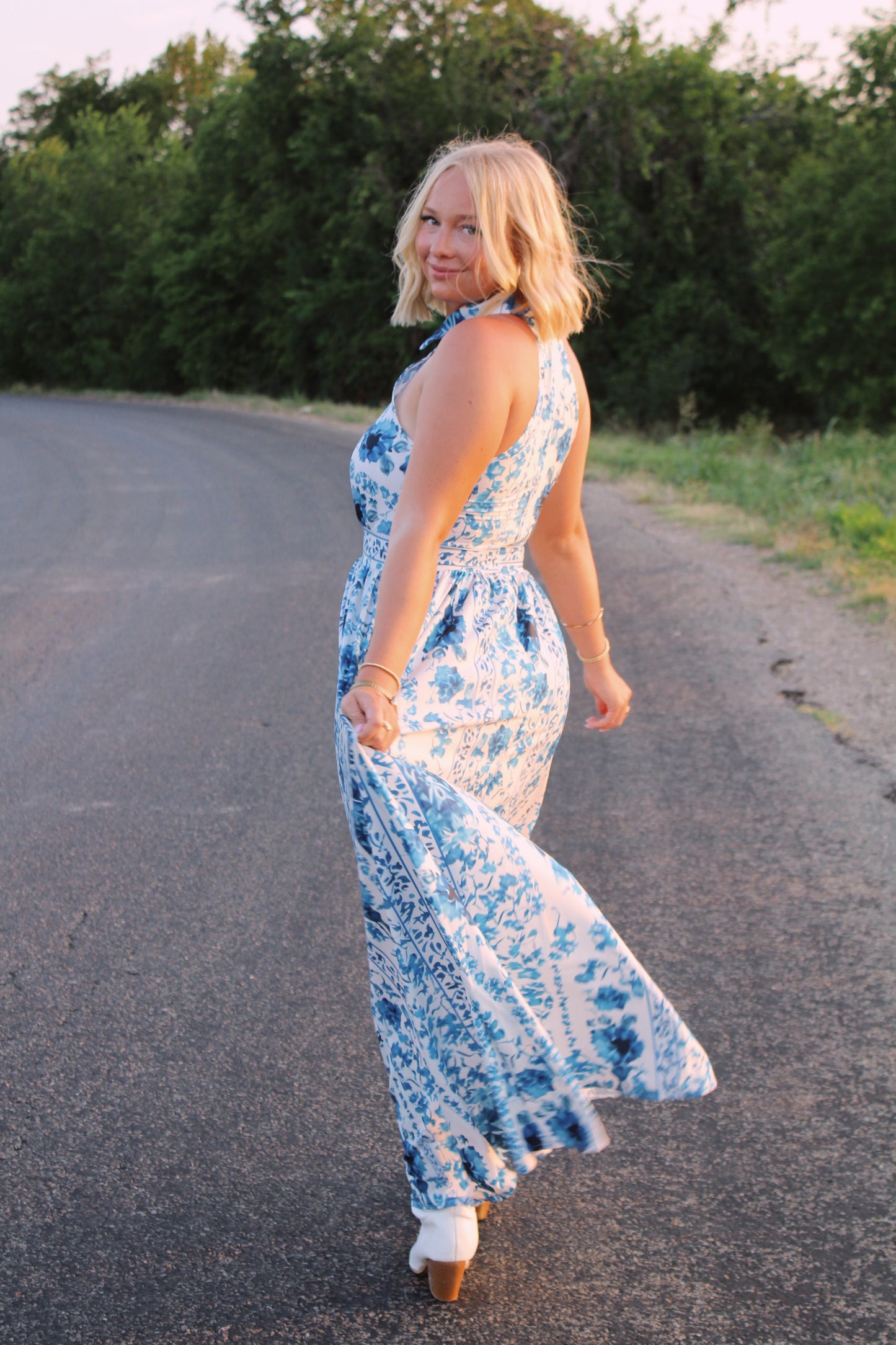 Hamptons High Neck Blue Maxi Dress